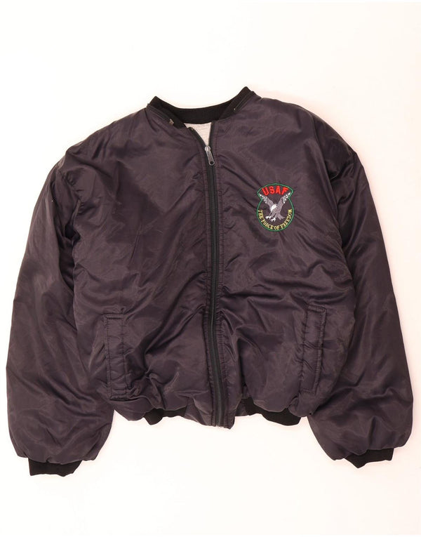 Jaqueta acolchoada masculina vintage Bomber Graphic UK 40 grande azul marinho