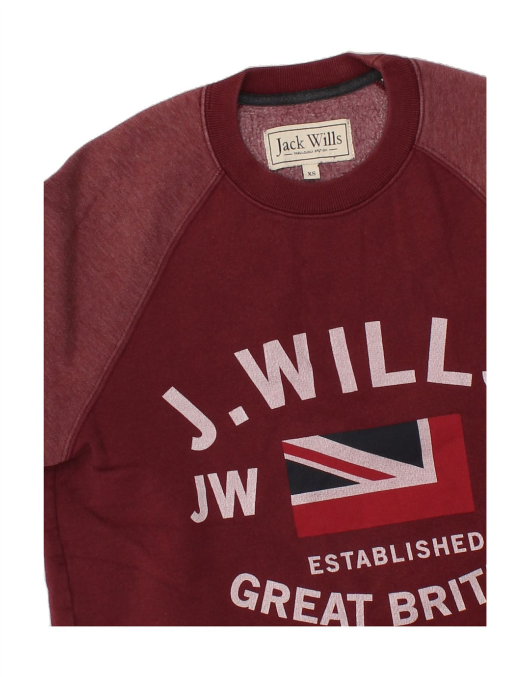 JACK WILLS Mens Graphic Sweatshirt Jumper XS Burgundy Cotton Vintage Jack Wills and Second-Hand Jack Wills from Messina Hembry 