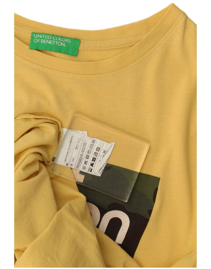 Camiseta masculina gráfica Benetton Top médio algodão amarelo
