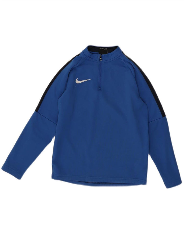 NIKE Boys Zip Neck Tracksuit Top Jacket 8-9 Years Small Blue Colourblock