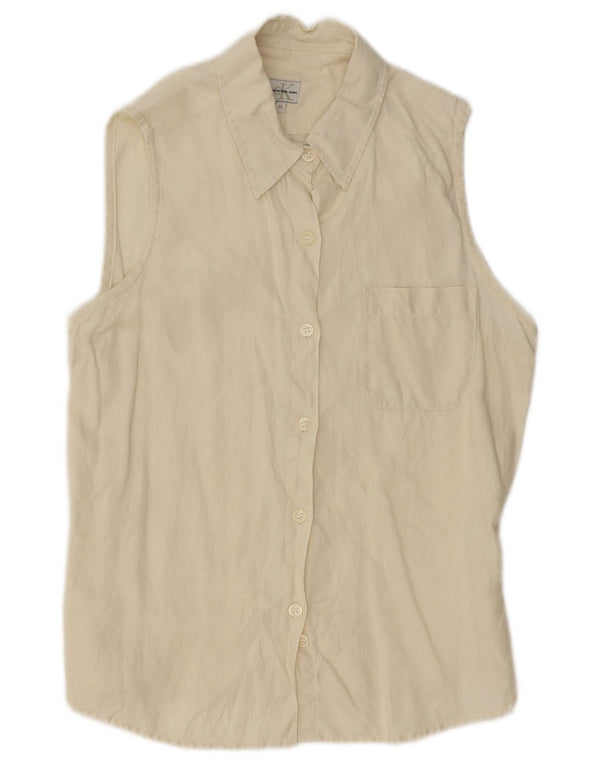 Camisa Calvin Klein Jeans Feminina Sem Mangas UK 12 Linho Bege Médio
