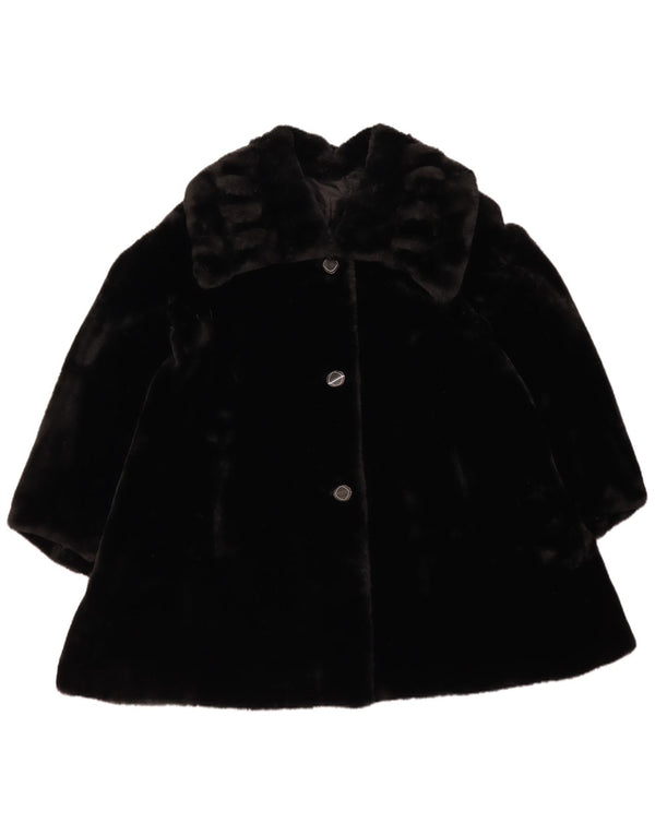 Casaco de grandes dimensões de pele sintética vintage para mulheres UK 18 XL poliéster preto