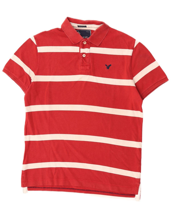 Camisa polo masculina de manga curta de ajuste regular American Eagle listrada vermelha grande