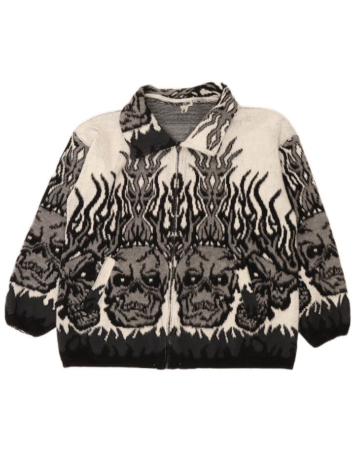 Suéter cardigã feminino vintage com padrão abstrato Reino Unido 18 XL cinza gótico