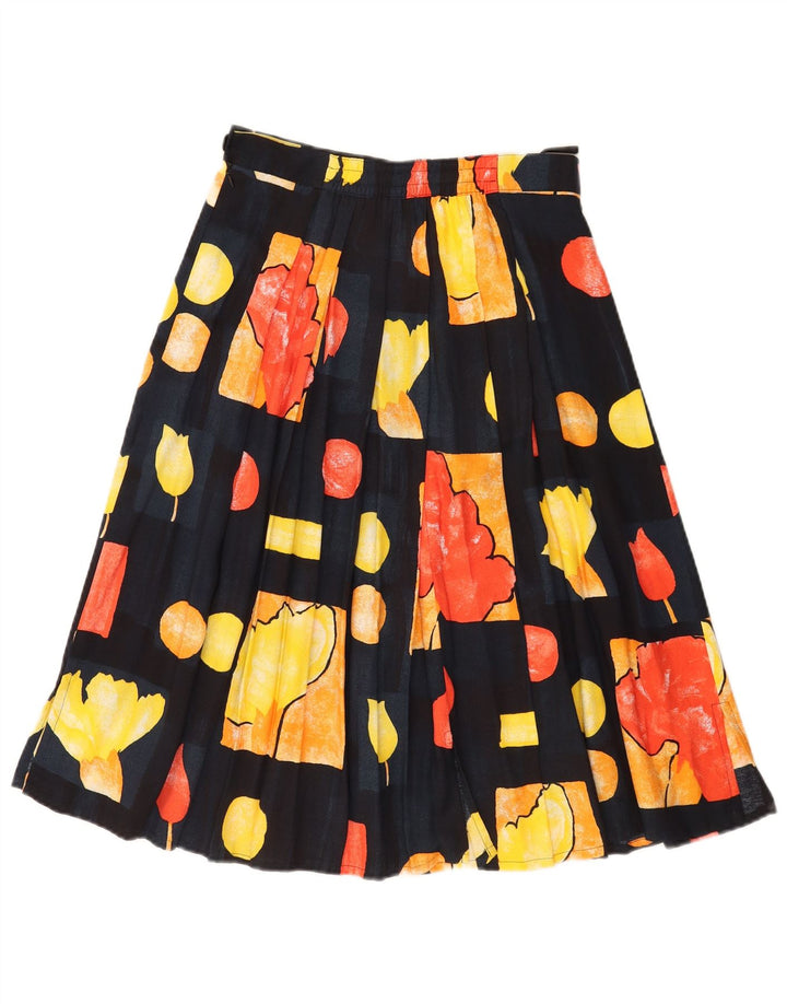 Saia feminina vintage cintura alta evasê W28 patchwork médio multicolorido