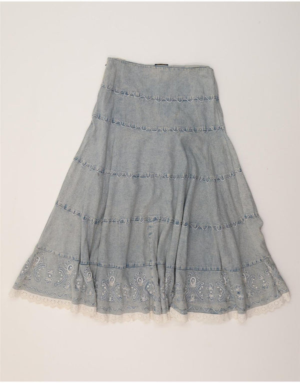 LUISA SPAGNOLI Womens High Waist Denim Skirt IT 48 XL W30 Blue Floral