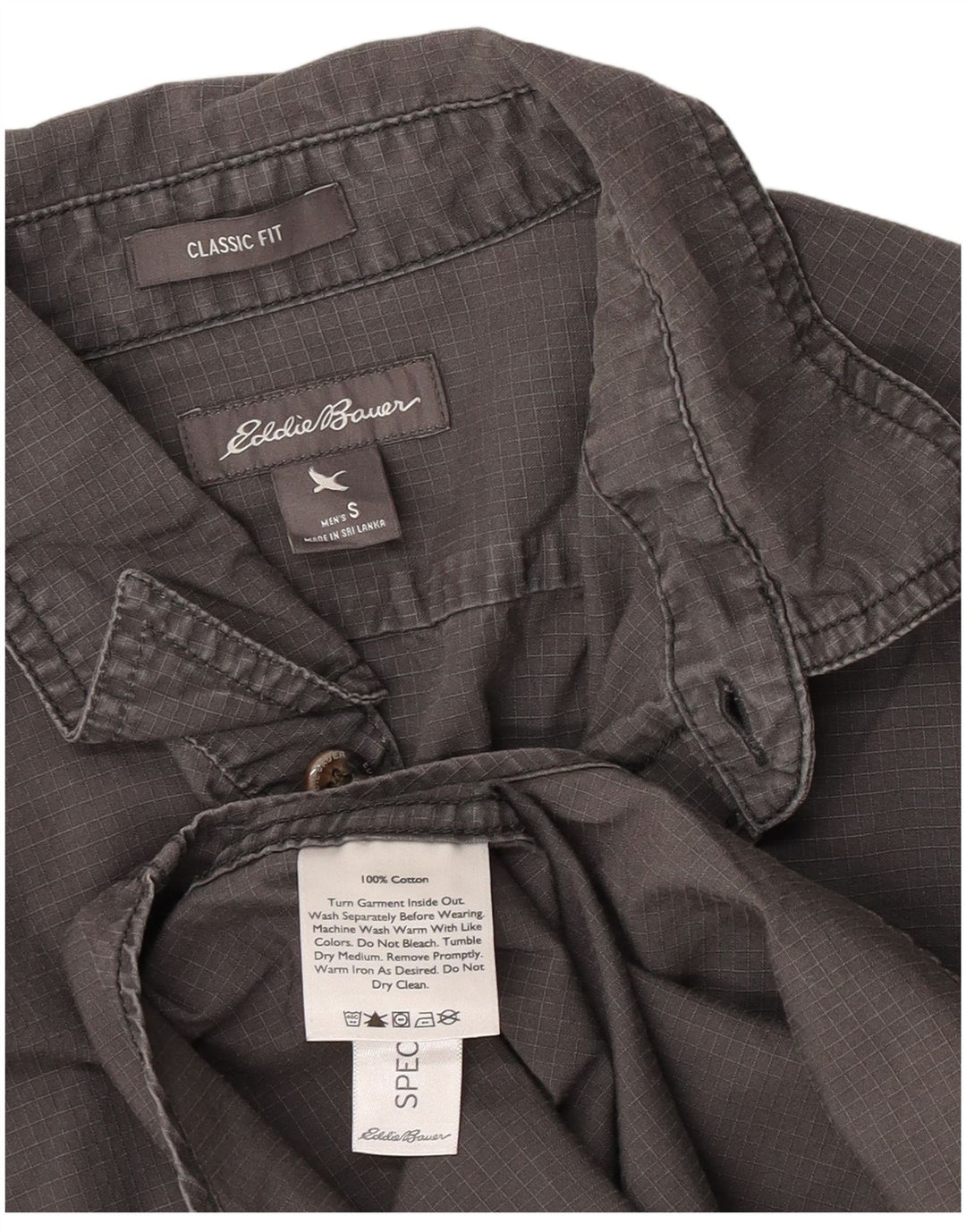 Eddie Bauer Camisa masculina clássica de ajuste pequeno algodão cinza