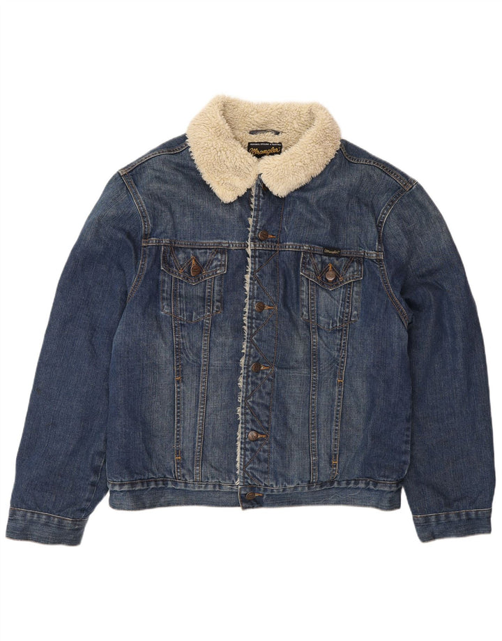 Jaqueta jeans Wrangler masculina UK 40 grande algodão azul