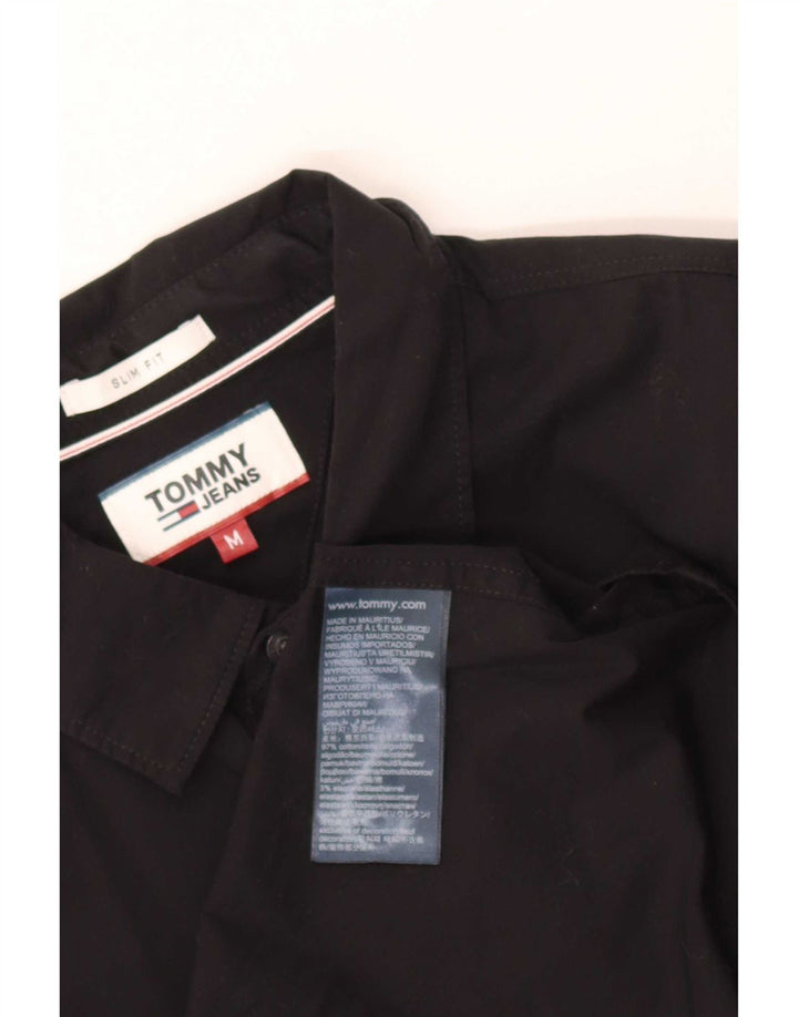 Tommy Jeans Mens Slim Fit Camisa Algodão Preto Médio
