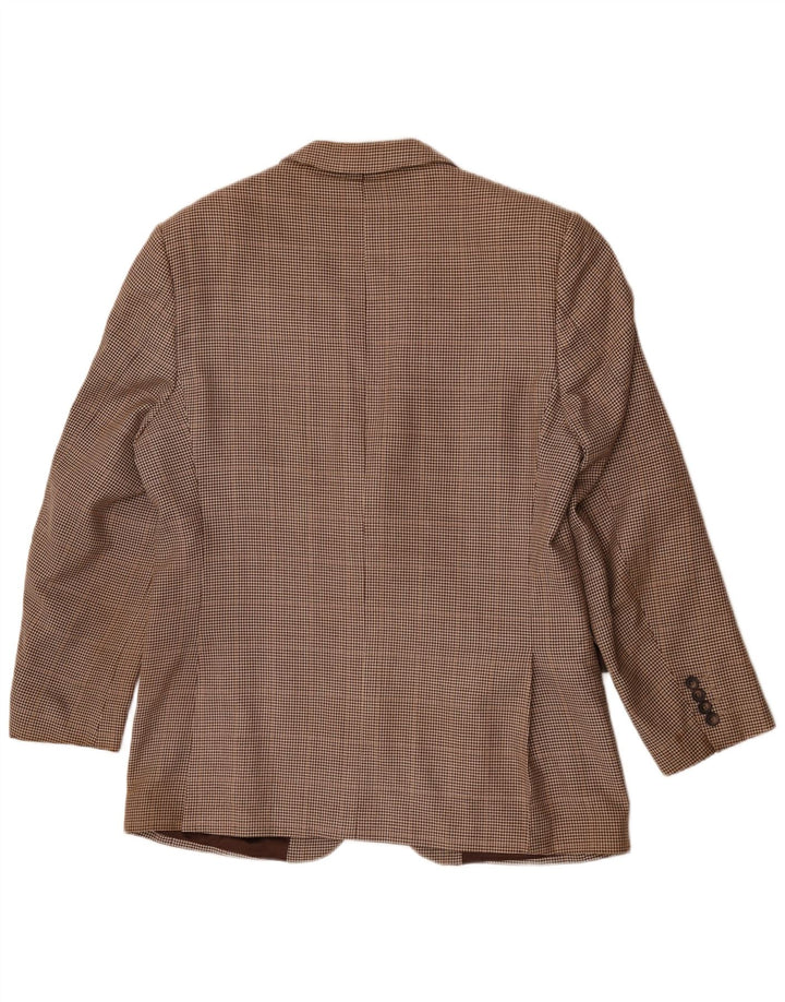 Jaqueta blazer masculina Aquascutum com 2 botões Reino Unido 42 XL marrom houndstooth lã