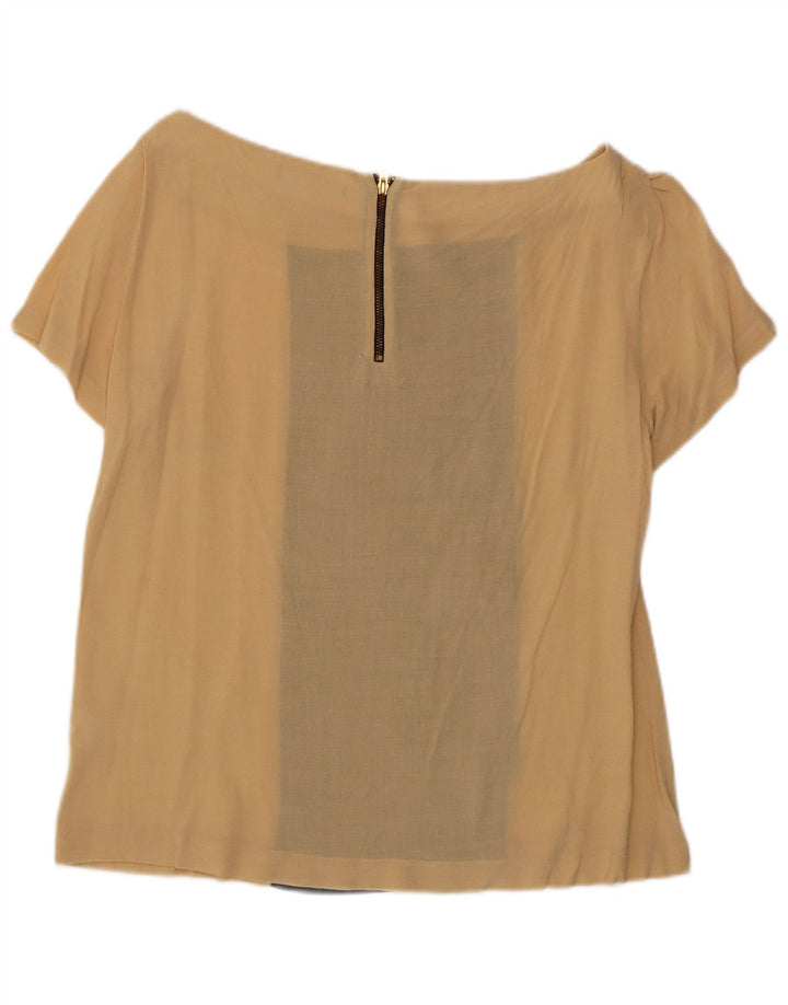 Blusa feminina Zara UK 16 grande bege colorblock viscose