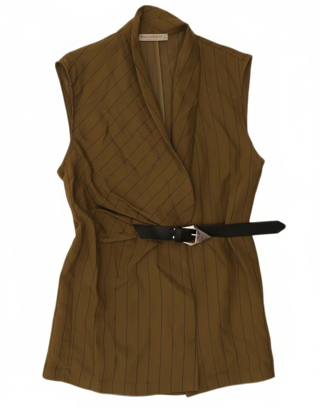 Jaqueta blazer feminina sem mangas Rinascimento UK 14 listrada cáqui grande