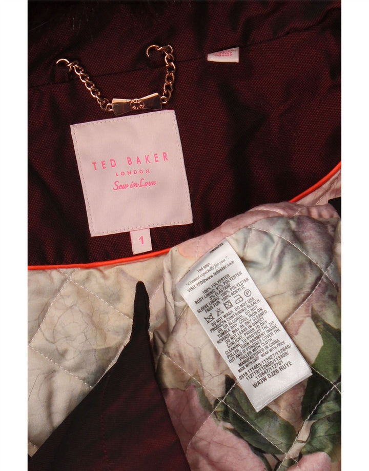 Jaqueta Parka com capuz feminina Ted Baker tamanho 1 XS Borgonha poliéster