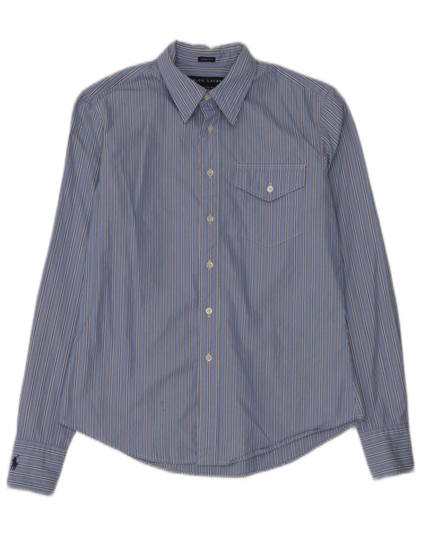 Camisa skinny feminina Ralph Lauren EUA 8 algodão listrado azul médio