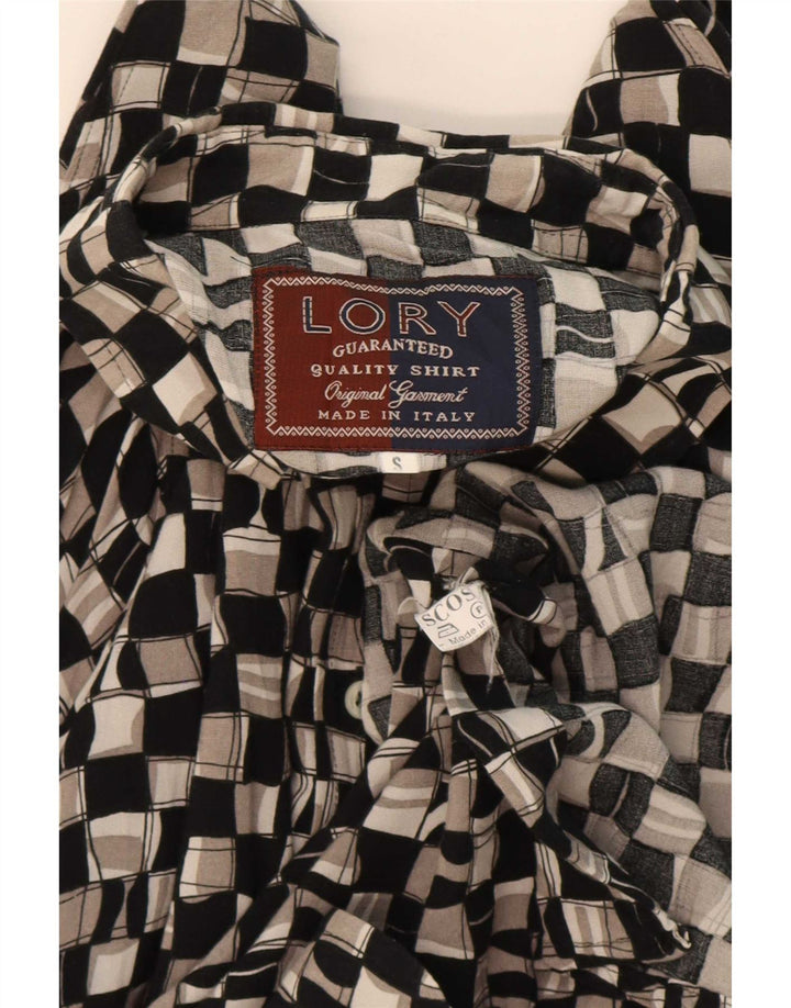 Camisa masculina vintage pequena viscose geométrica preta
