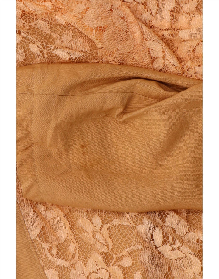 Jaqueta Bolero Feminina Vintage Reino Unido 14 Lã Floral Bege Médio