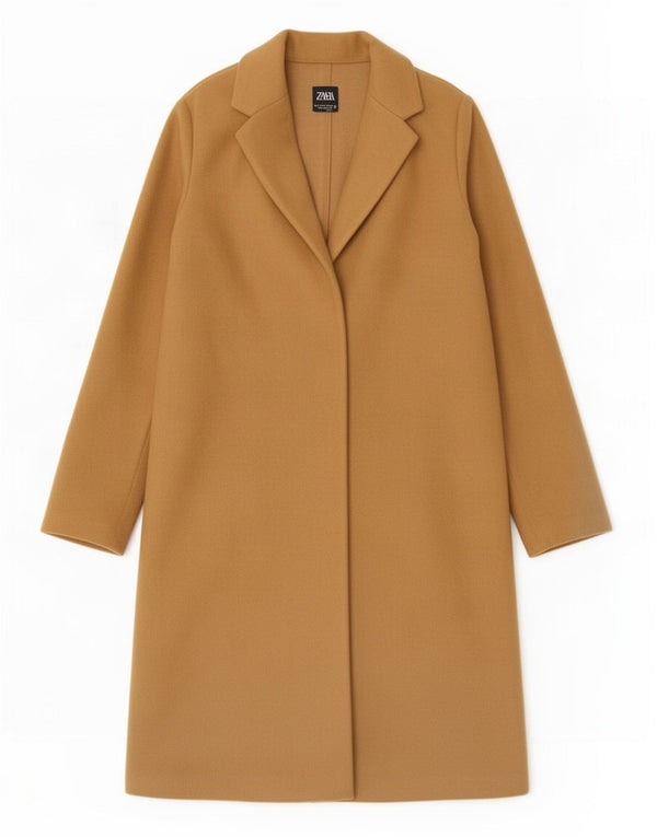 Sobretudo aberto feminino Zara UK 10 pequeno poliéster bege