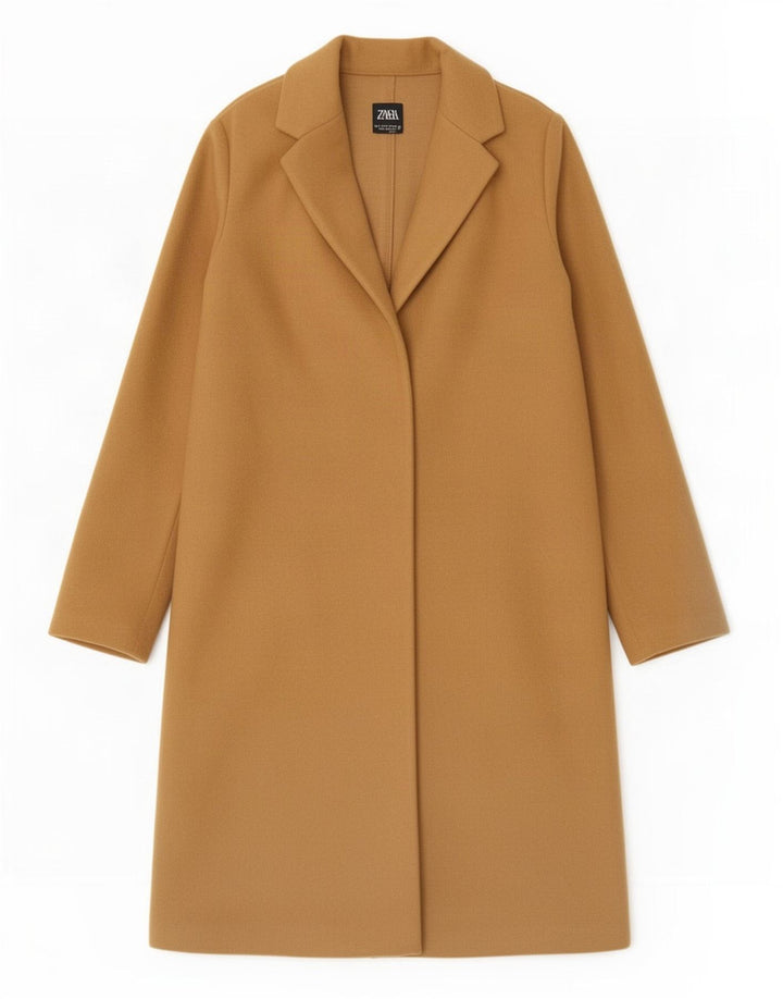 Sobretudo aberto feminino Zara UK 10 pequeno poliéster bege