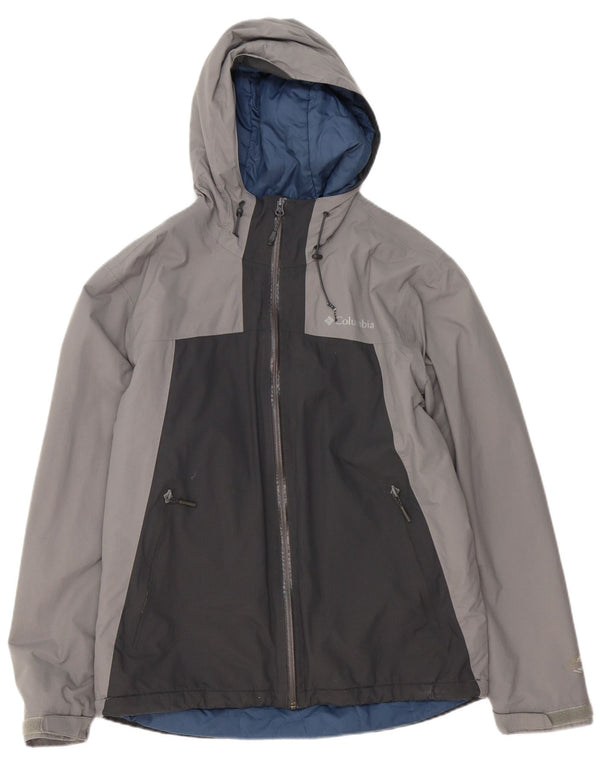 Jaqueta corta-vento masculina Columbia com capuz UK 38 cinza médio colorblock