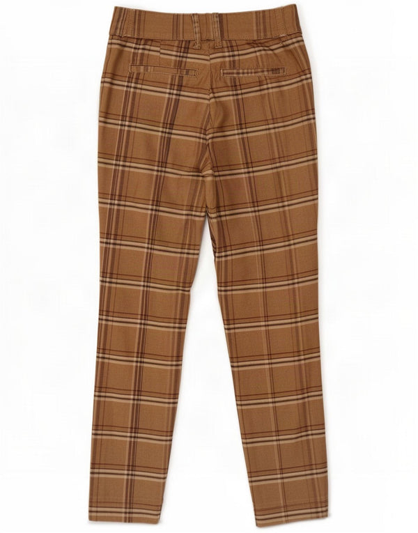 Calça Chino Feminina Slim Botão Vermelho EU 36 Pequeno W28 L30 Xadrez Marrom