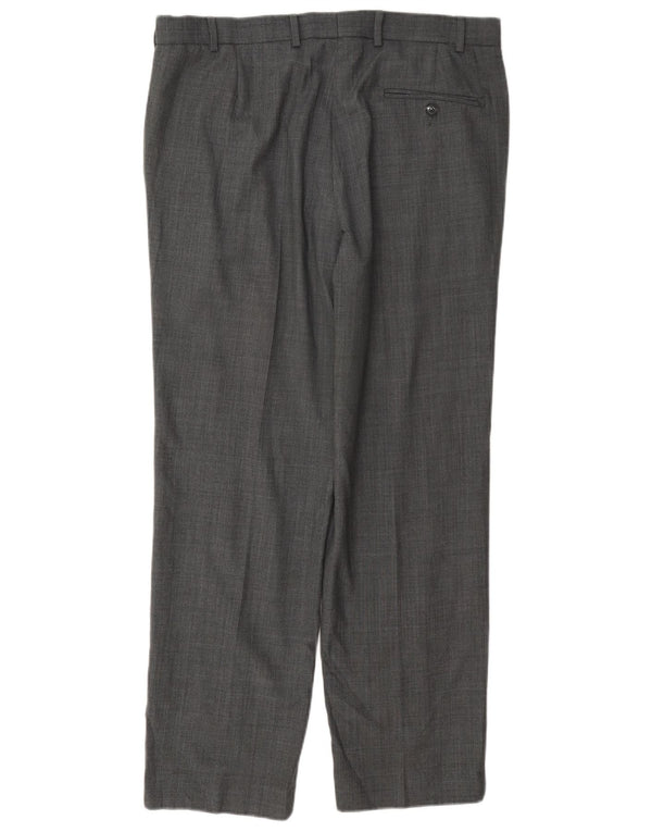 Calça masculina de terno reto Marks & Spencer W34 L31 poliéster cinza