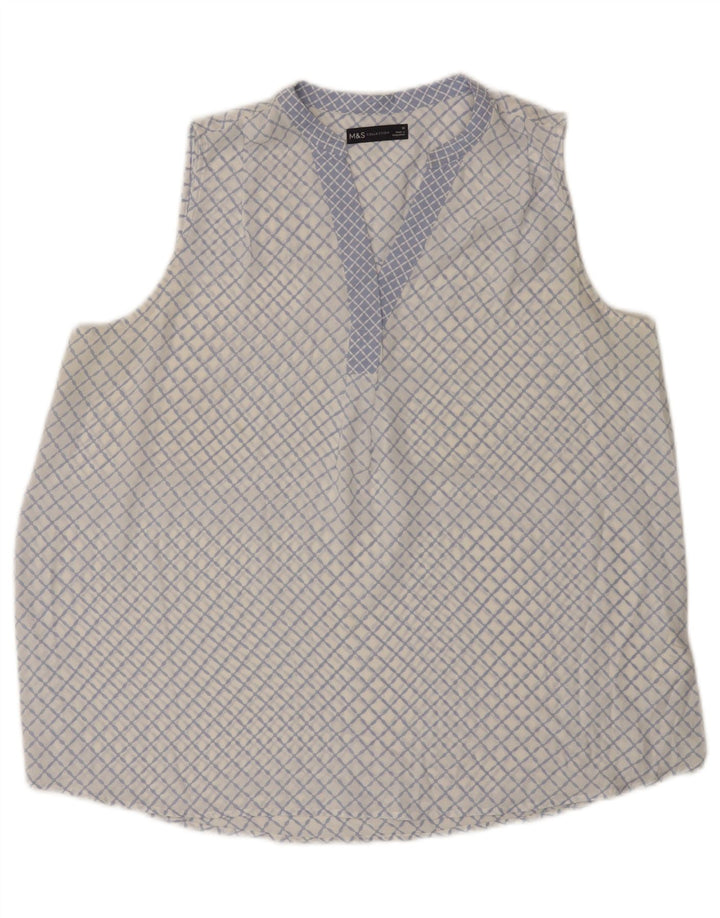 Blusa feminina sem mangas Marks & Spencer Reino Unido 16 grande azul geométrica