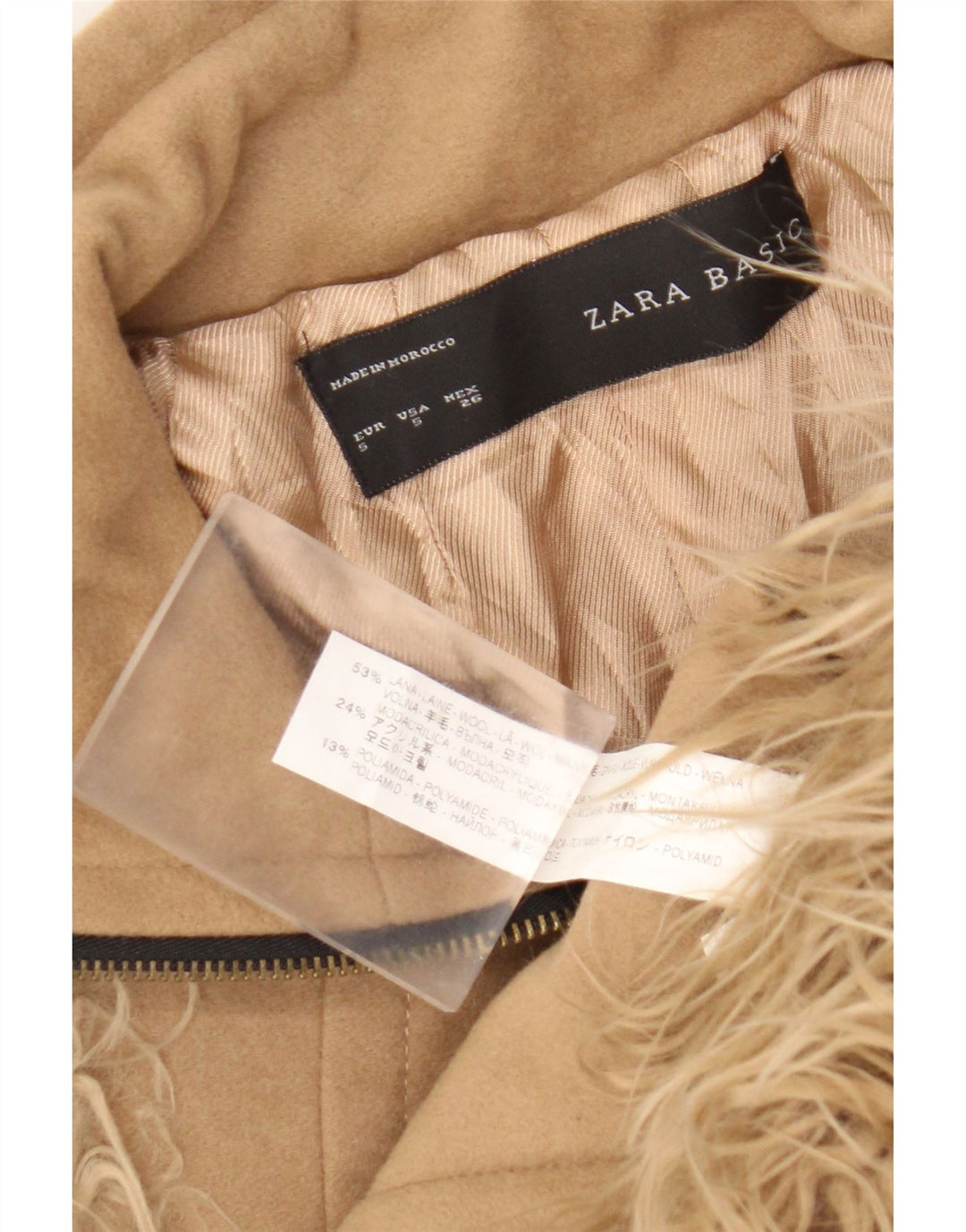Zara Jaqueta bomber feminina de pele sintética Reino Unido 10 pequena lã bege