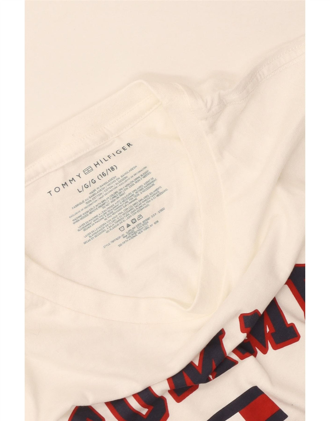 Tommy Hilfiger Camiseta gráfica masculina Top 15-16 anos grande algodão branco