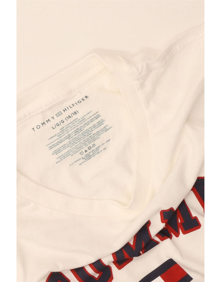 Tommy Hilfiger Camiseta gráfica masculina Top 15-16 anos grande algodão branco