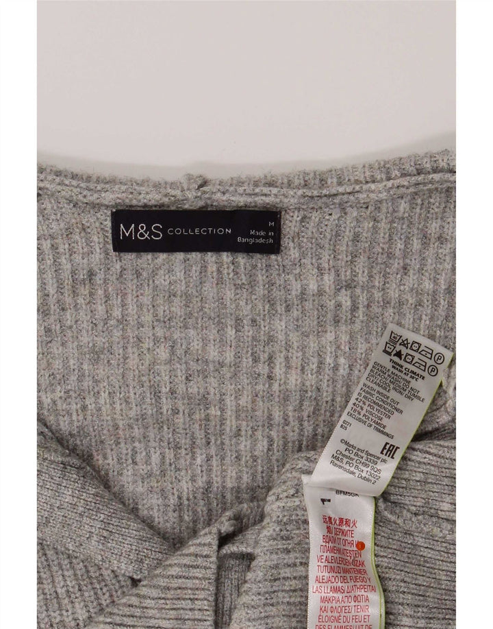 Suéter cardigã feminino com capuz Marks & Spencer Reino Unido 14 poliéster cinza médio