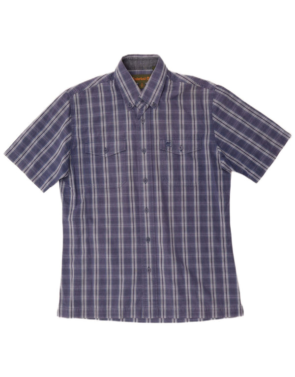 Camisa masculina de manga curta Timberland pequena azul xadrez algodão