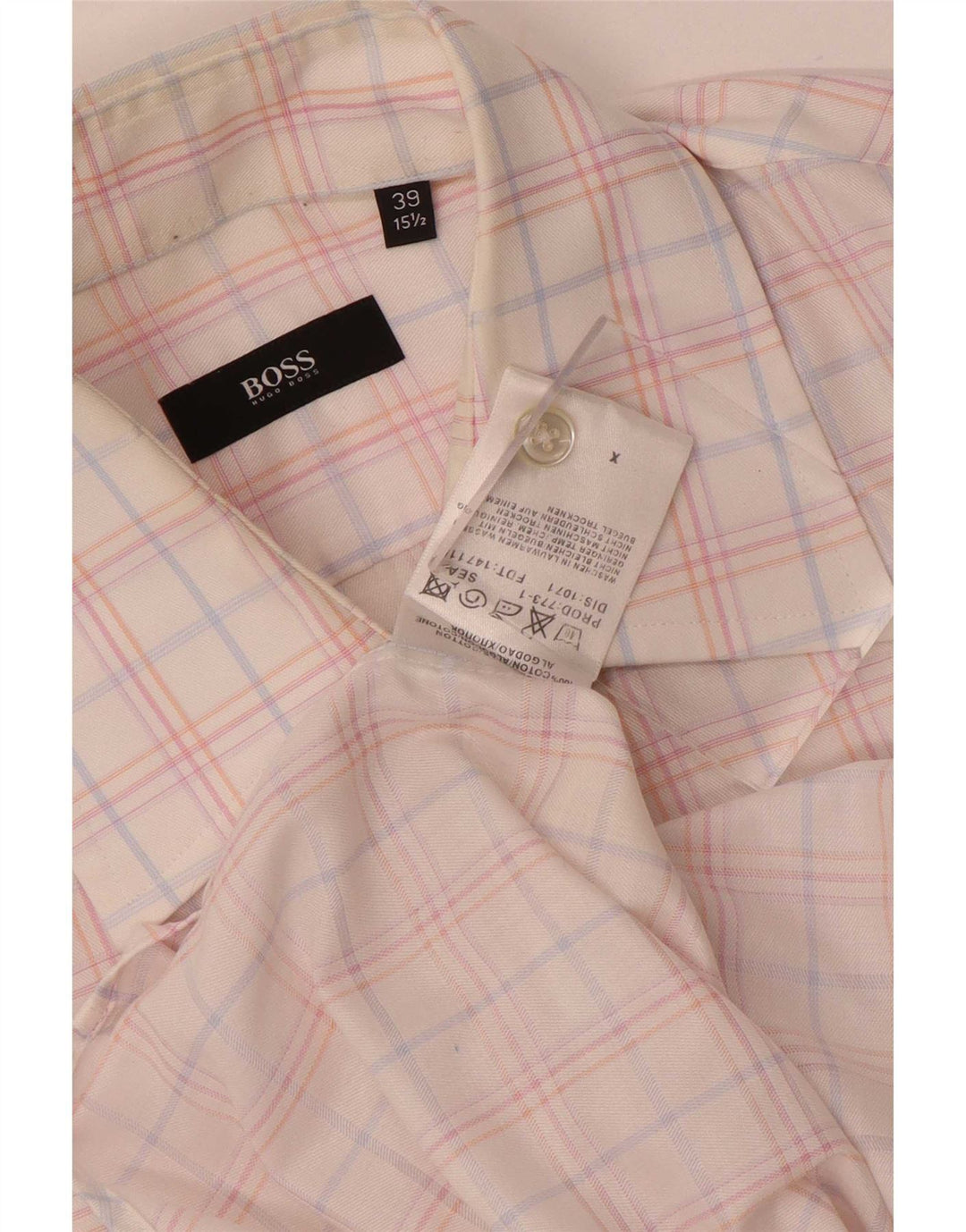 Camisa masculina Hugo Boss tamanho 39 15 1/2 algodão xadrez médio multicolorido