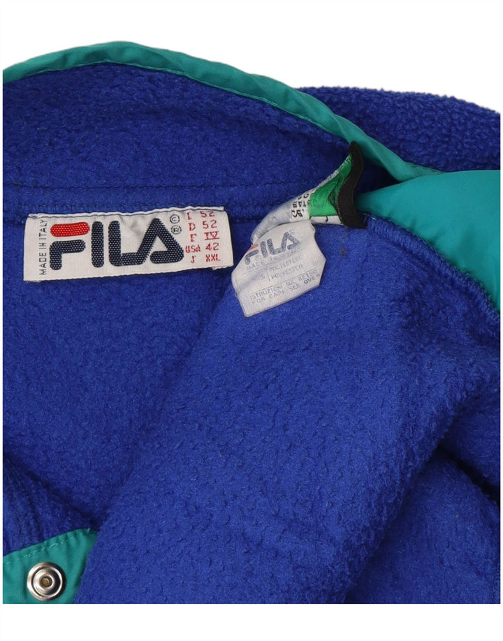 Fila Suéter de lã masculino com gola com botão IT 52 grande poliéster azul