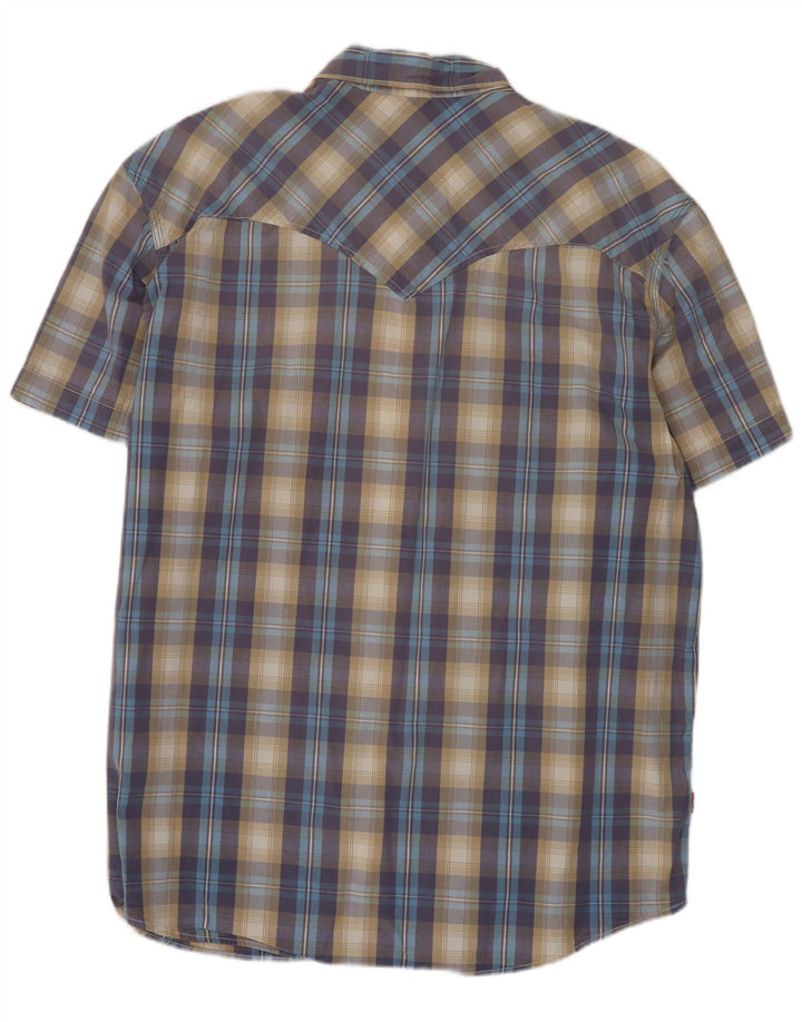 Camisa masculina de manga curta padrão Levi's 2XL algodão xadrez azul