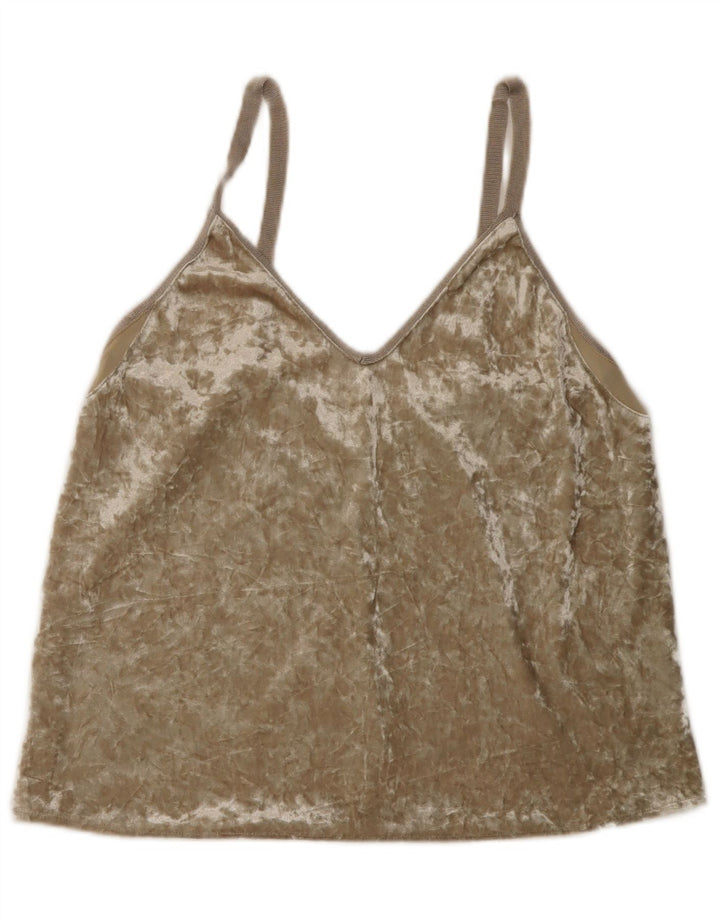 Zara Womens Crop Velvet Cami Top Reino Unido 12 Médio Bege