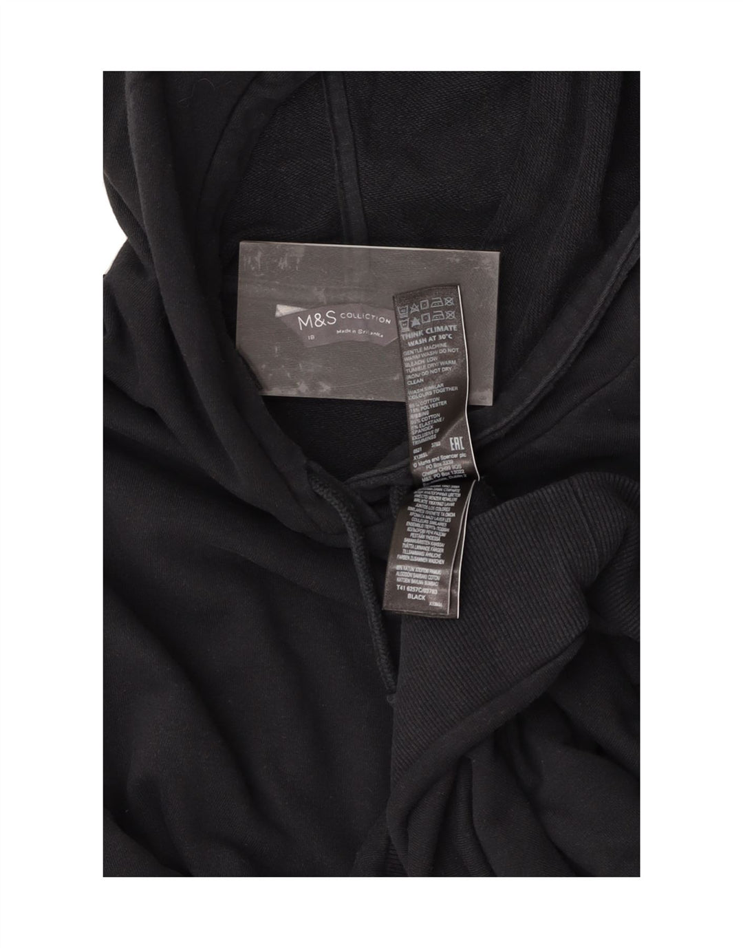 MARKS & SPENCER Womens Hoodie Jumper UK 18 XL  Black Cotton Vintage Marks & Spencer and Second-Hand Marks & Spencer from Messina Hembry 