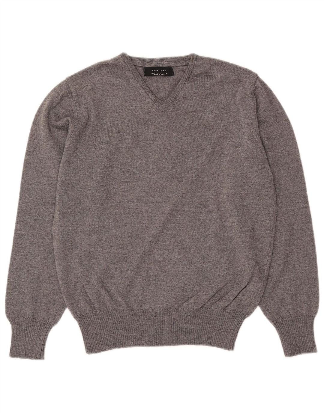 Suéter masculino ZARA com decote em V de lã cinza médio