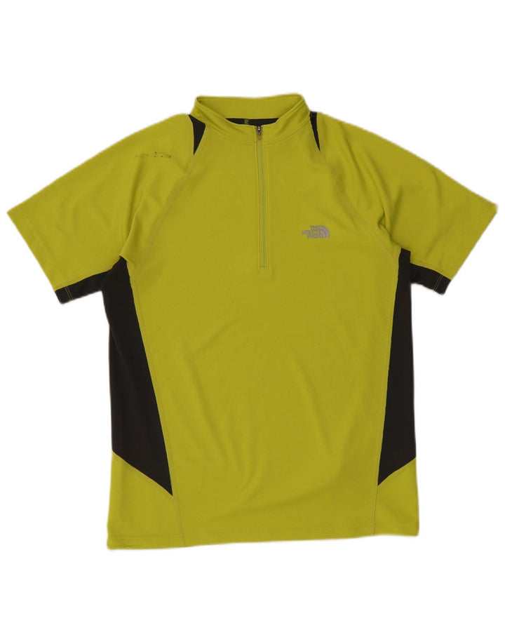 THE NORTH FACE Camiseta masculina com gola e zíper, top pequeno verde colorblock de poliéster