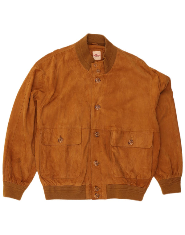 Jaqueta bomber masculina Prince de camurça Reino Unido 40 grande couro bege