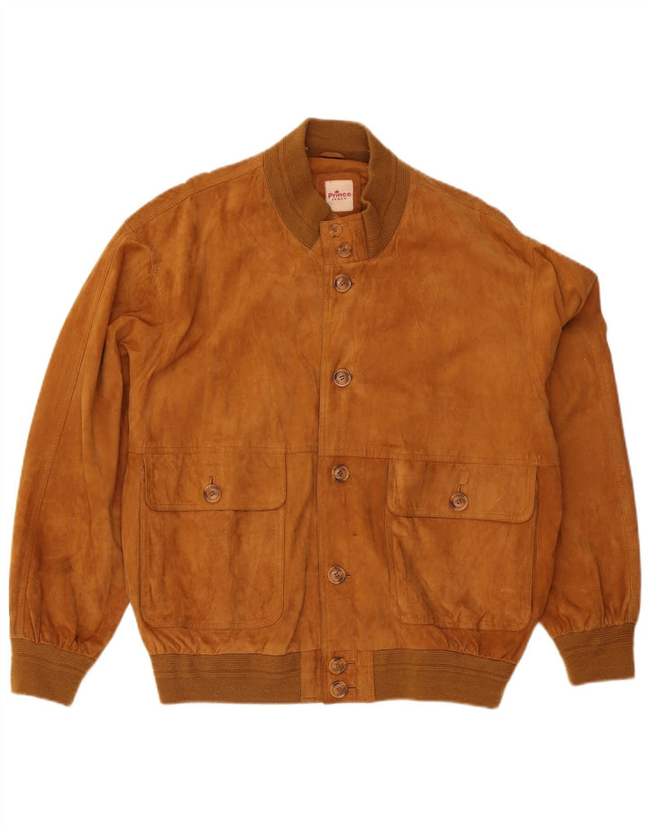 Jaqueta bomber masculina Prince de camurça Reino Unido 40 grande couro bege