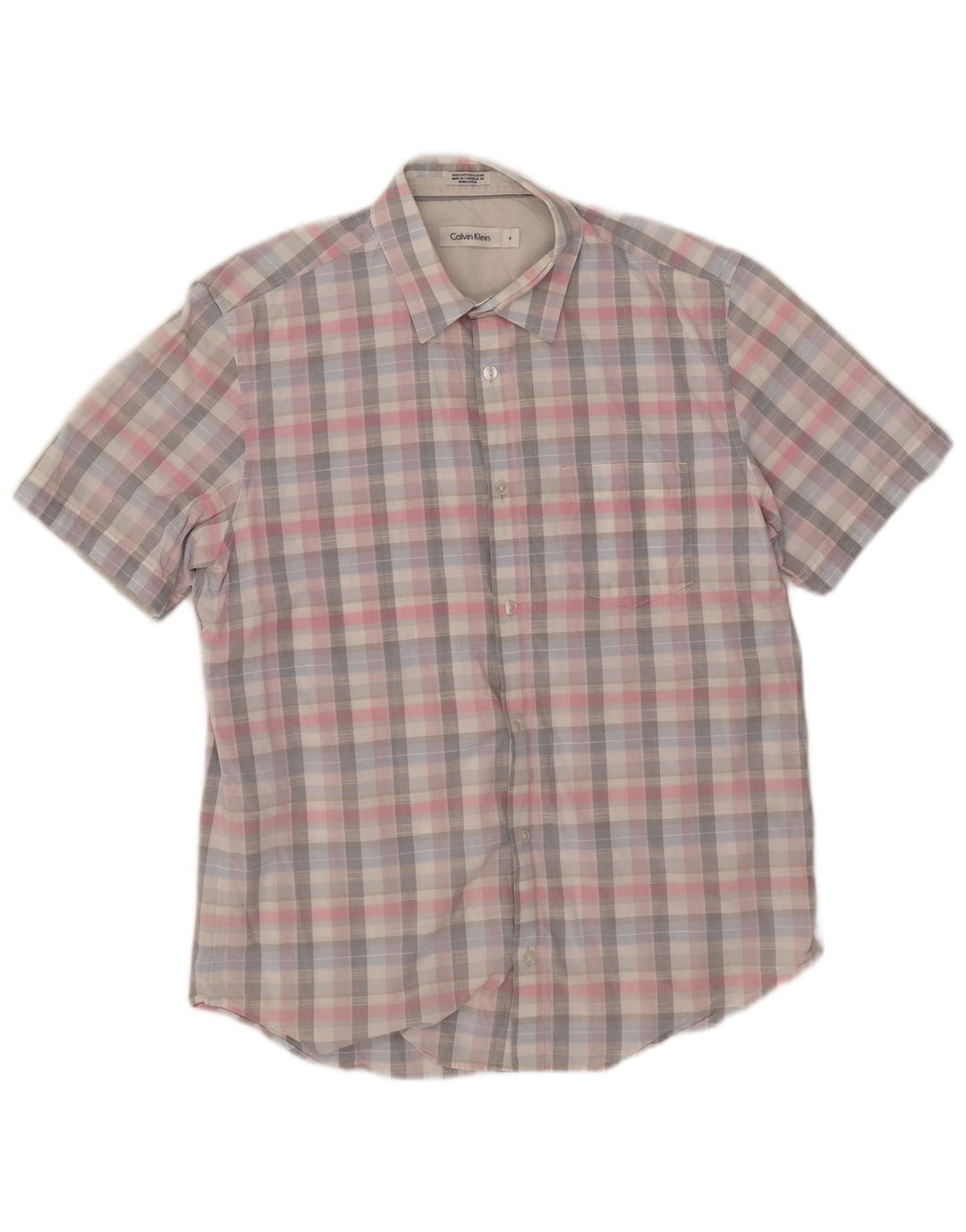 Camisa masculina de manga curta Calvin Klein de algodão xadrez médio multicolorido