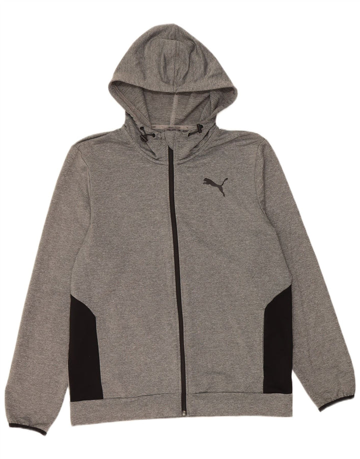 Suéter masculino PUMA com capuz e zíper grande cinza colorblock poliéster
