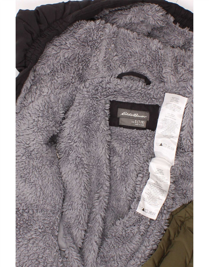 Jaqueta acolchoada com capuz para meninos Eddie Bauer 7-8 anos pequeno cáqui colorblock