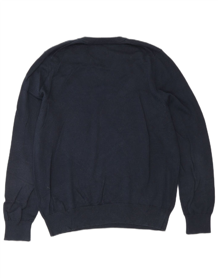 Suéter masculino Marks & Spencer com decote em V, algodão azul marinho médio