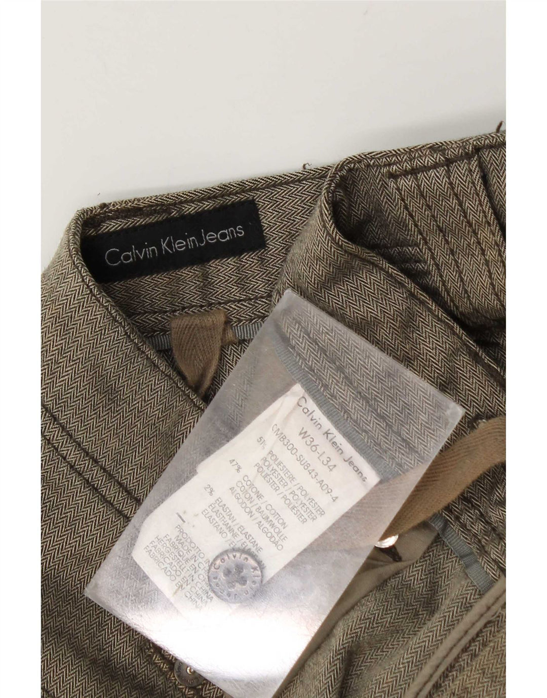 Calça cargo reta masculina Calvin Klein W36 L34 cinza espinha de peixe