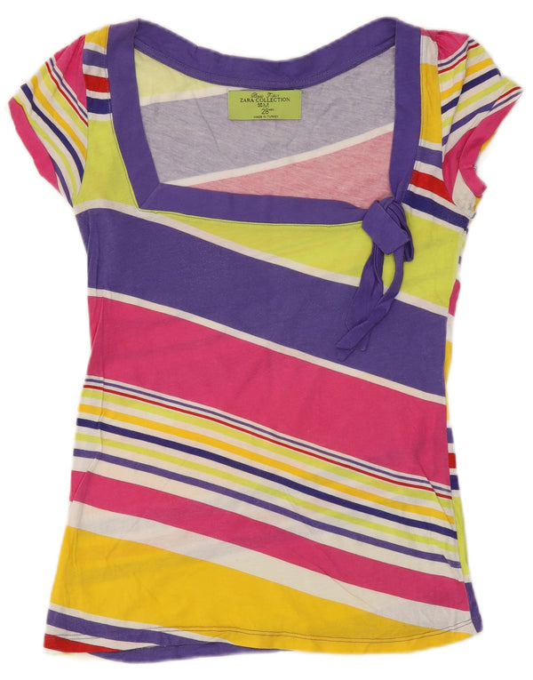Camiseta feminina Zara UK 12 média listrada multicolorida