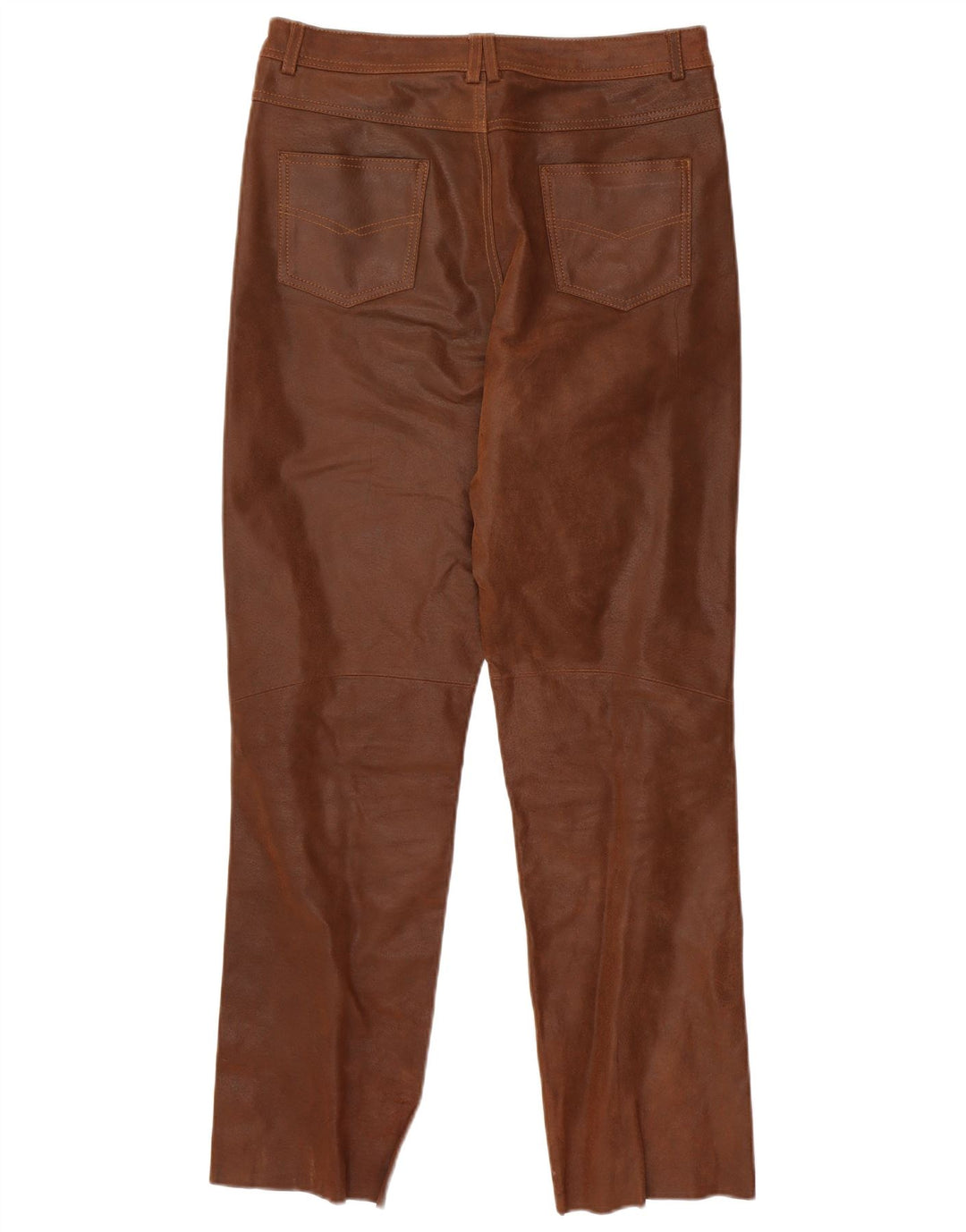 Calça masculina de couro reta VINTAGE Reino Unido 36 pequena W31 L30 couro marrom