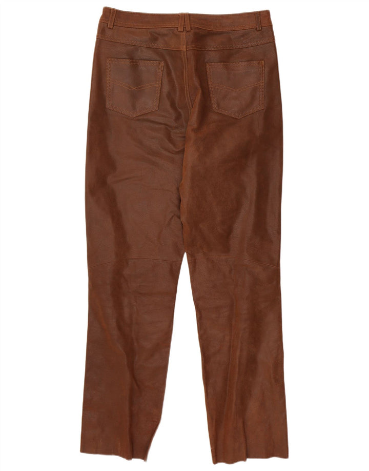 Calça masculina de couro reta VINTAGE Reino Unido 36 pequena W31 L30 couro marrom