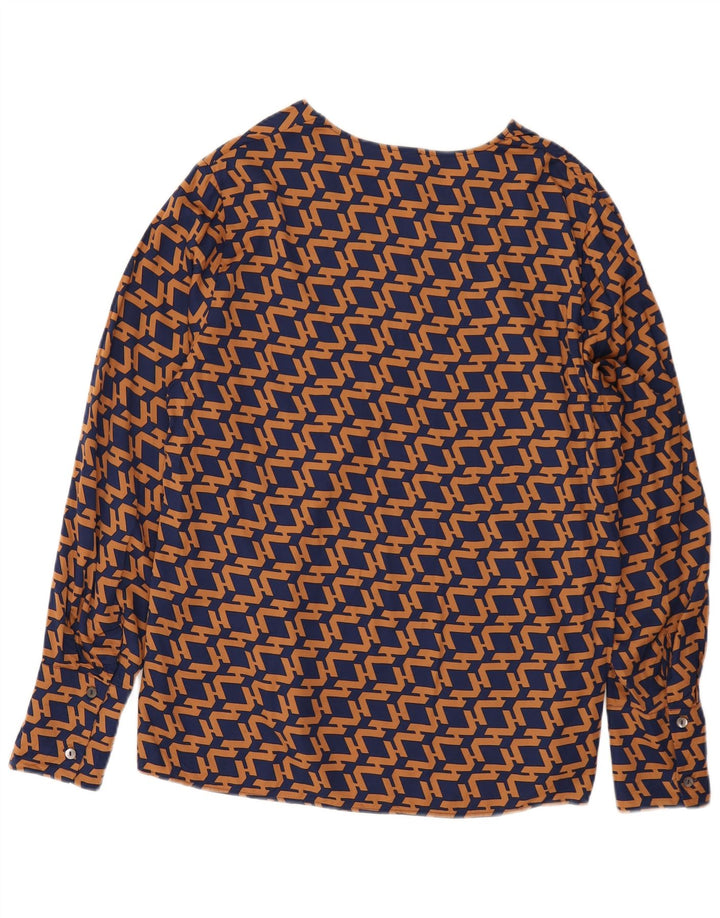 Blusa feminina Stefanel manga comprida top IT 46 grande azul marinho geométrico