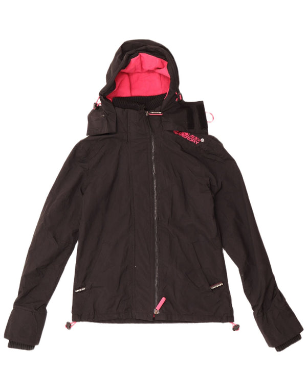 Jaqueta corta-vento feminina Superdry com capuz UK 4 XS preto nylon
